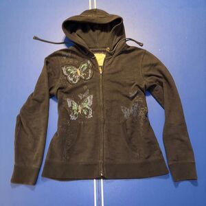 Dark navy and blue butterfly print hoodie #y2kfashion